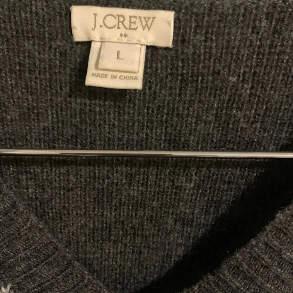 J. Crew Gray and Cream Deer Intarsia V-Neck Sweater